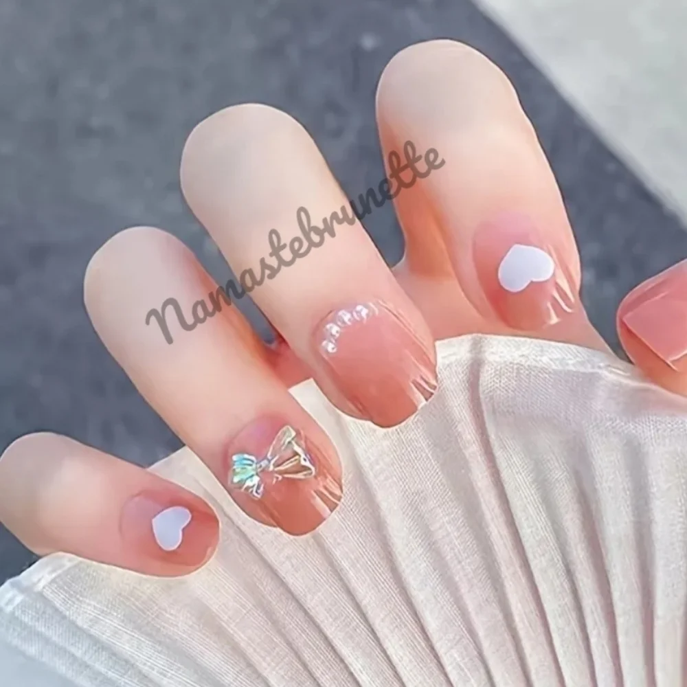 2/$16 3D Heart Bows Pearls Press On Nails